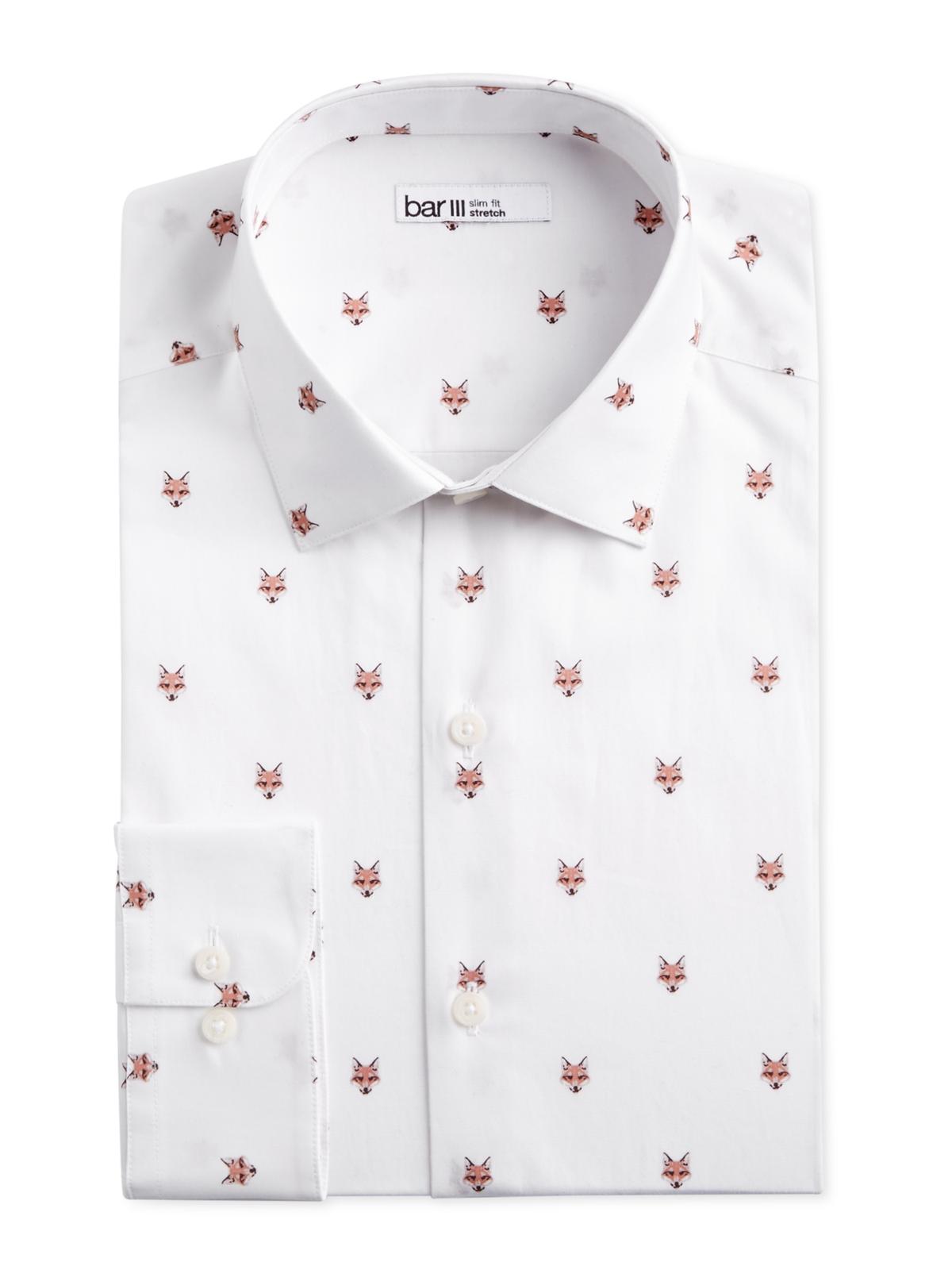 Camisa social masculina Bar IIII Slim Fit Stretch com estampa de cabeça de raposa, branca, tamanho GG