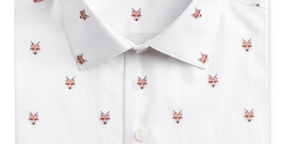 Camisa social masculina Bar IIII Slim Fit Stretch com estampa de cabeça de raposa, branca, tamanho GG