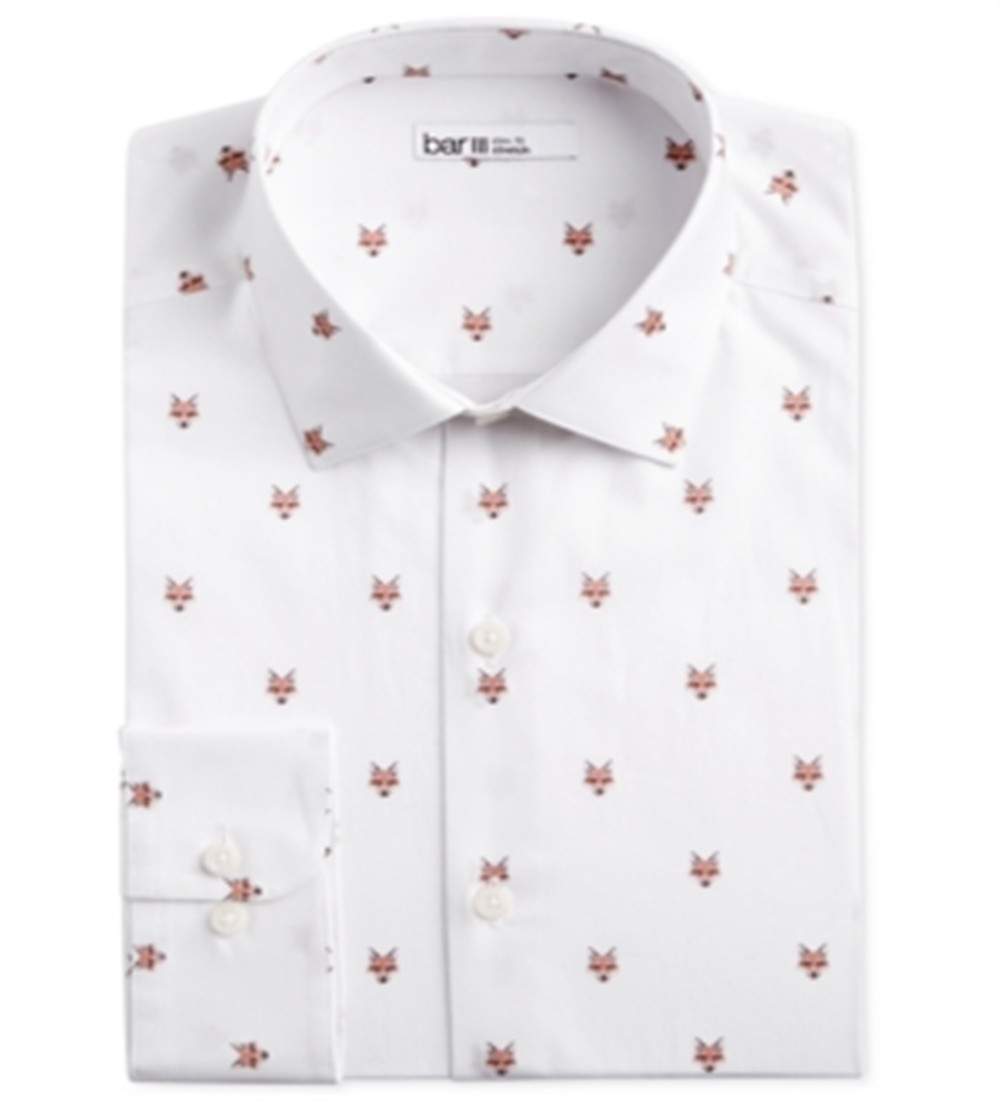 Camisa social masculina Bar IIII Slim Fit Stretch com estampa de cabeça de raposa, branca, tamanho GG