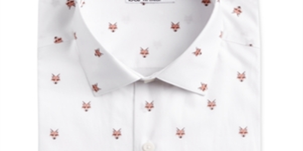 Camisa social masculina Bar IIII Slim Fit Stretch com estampa de cabeça de raposa, branca, tamanho GG