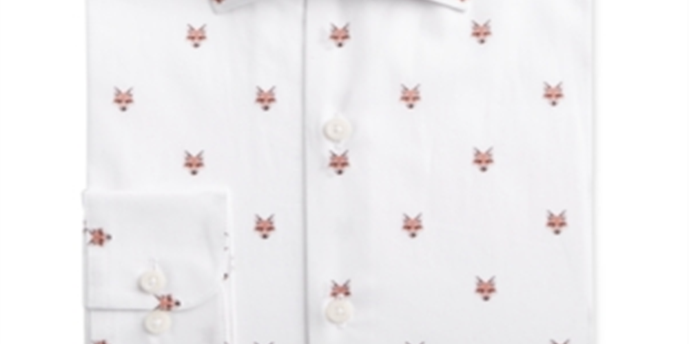 Camisa social masculina Bar IIII Slim Fit Stretch com estampa de cabeça de raposa, branca, tamanho GG