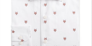 Camisa social masculina Bar IIII Slim Fit Stretch com estampa de cabeça de raposa, branca, tamanho GG