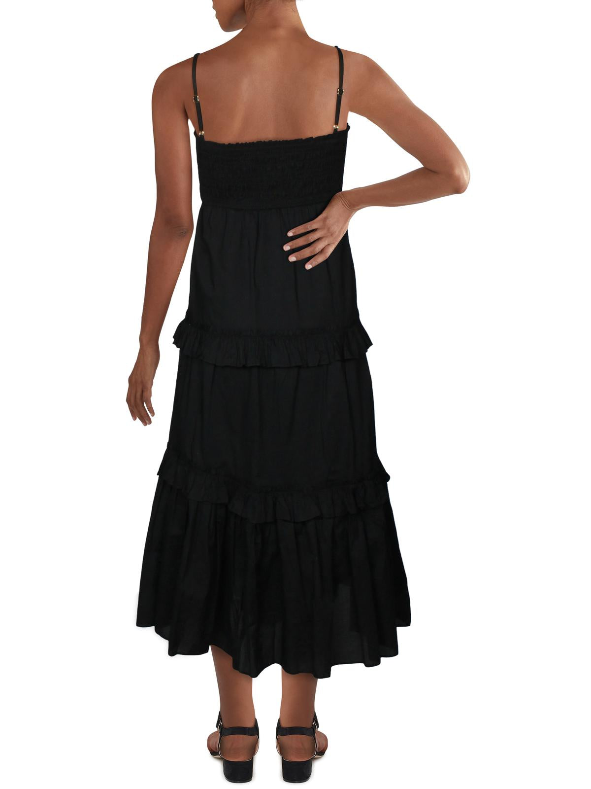 Vestido longo feminino INC com babados e camadas, preto, tamanho GG