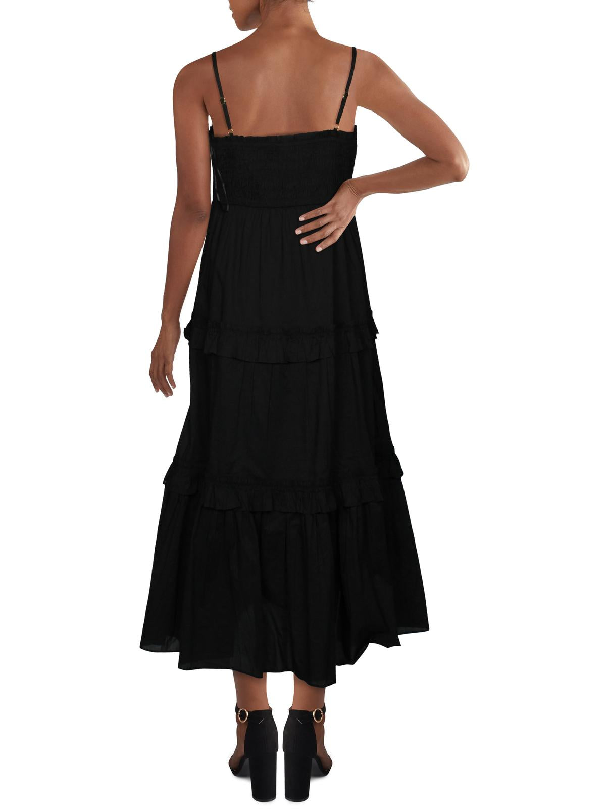 Vestido longo feminino INC com babados e camadas, preto, tamanho GG
