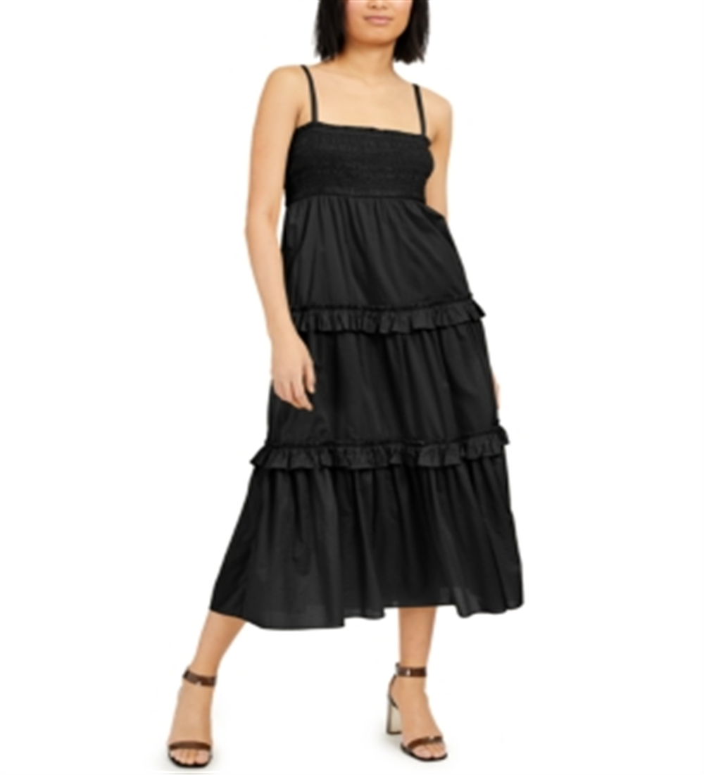 Vestido longo feminino INC com babados e camadas, preto, tamanho GG