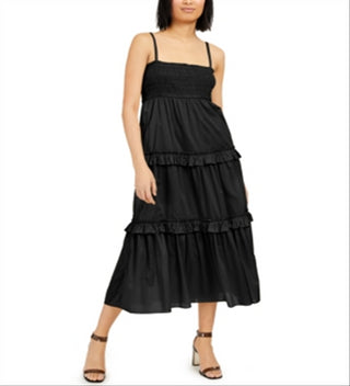 INC Women's Smocked Tiered Maxi Dress Black Size XL