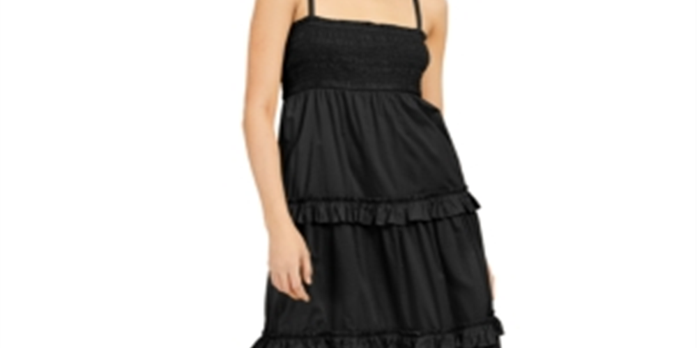 Vestido longo feminino INC com babados e camadas, preto, tamanho GG