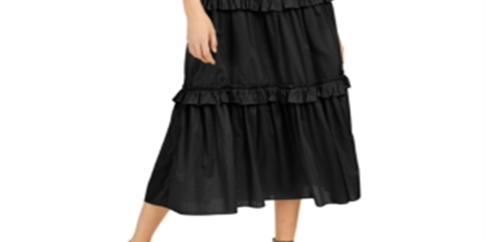 Vestido longo feminino INC com babados e camadas, preto, tamanho GG