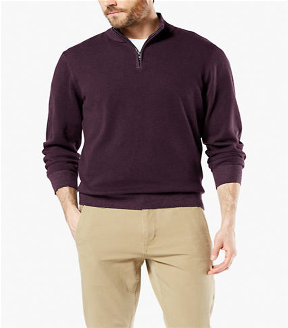 Suéter de algodão Dockers masculino, manga comprida, corte clássico, zíper de um quarto, marrom, tamanho pequeno