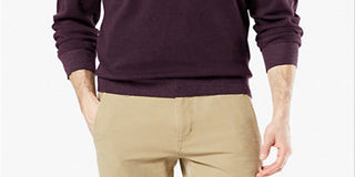 Suéter de algodão Dockers masculino, manga comprida, corte clássico, zíper de um quarto, marrom, tamanho pequeno