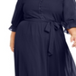 Vestido feminino plus size com botões frontais, azul, tamanho 3X, da coleção Ny