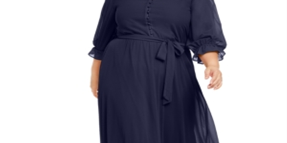 Vestido feminino plus size com botões frontais, azul, tamanho 3X, da coleção Ny