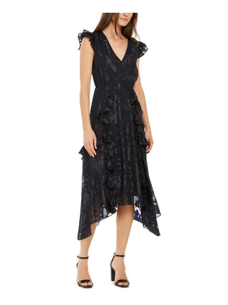 Vestido midi com babados e botões frontais INC feminino azul-marinho 2XL