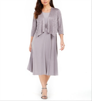 Vestido feminino Jessica Howard Petite e jaqueta estampada com glitter, cinza, tamanho 12 P