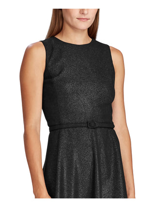 Vestido de festa feminino Ralph Lauren, sem mangas, com decote joia, abaixo do joelho, ajuste folgado, tamanho 12, preto