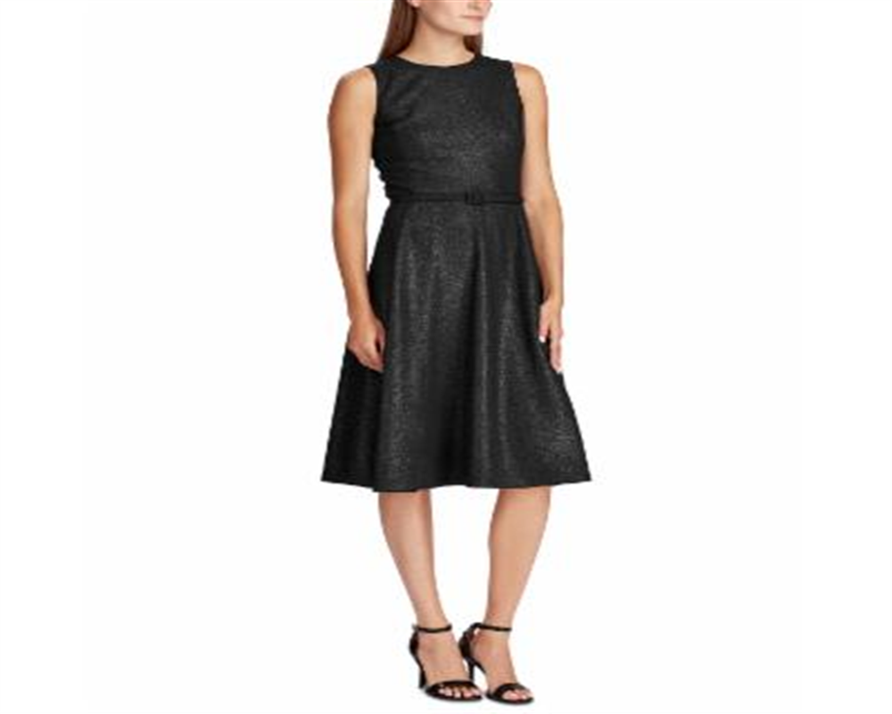 Vestido de festa feminino Ralph Lauren, sem mangas, com decote joia, abaixo do joelho, ajuste folgado, tamanho 12, preto