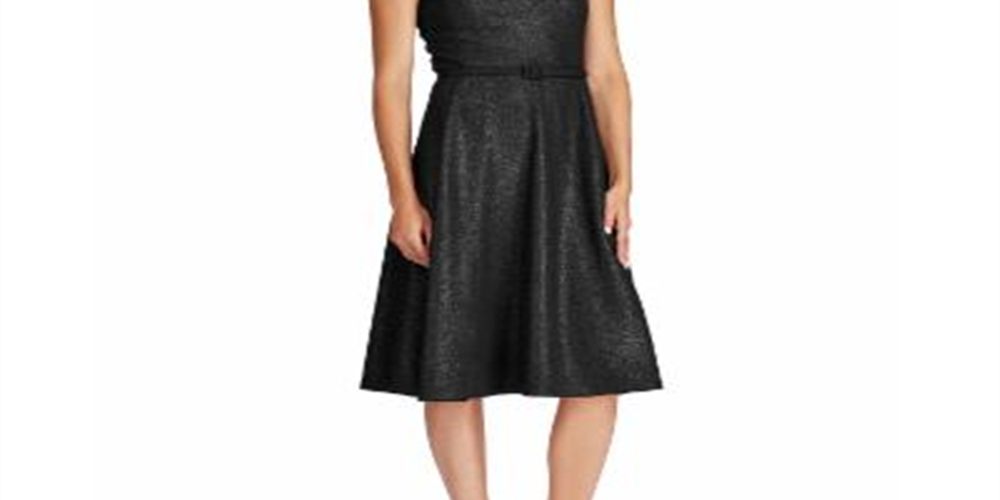 Vestido de festa feminino Ralph Lauren, sem mangas, com decote joia, abaixo do joelho, ajuste folgado, tamanho 12, preto