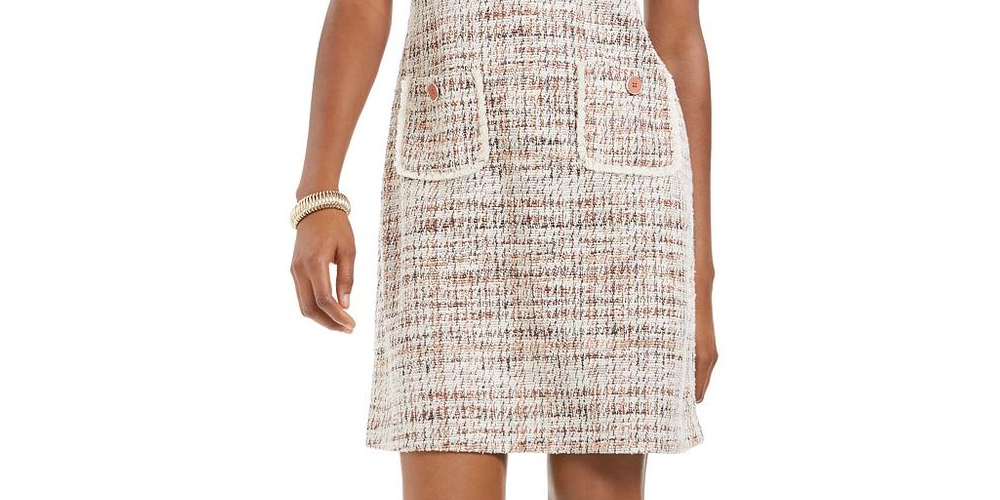 Vestido feminino de tweed com detalhe de bolso, laranja e vermelho, tamanho 12, da Connected Apparel