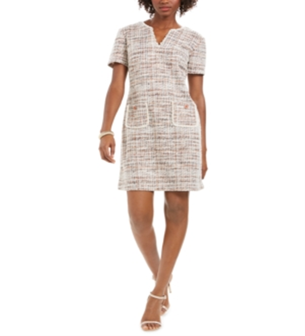 Vestido feminino de tweed com detalhe de bolso, laranja e vermelho, tamanho 12, da Connected Apparel