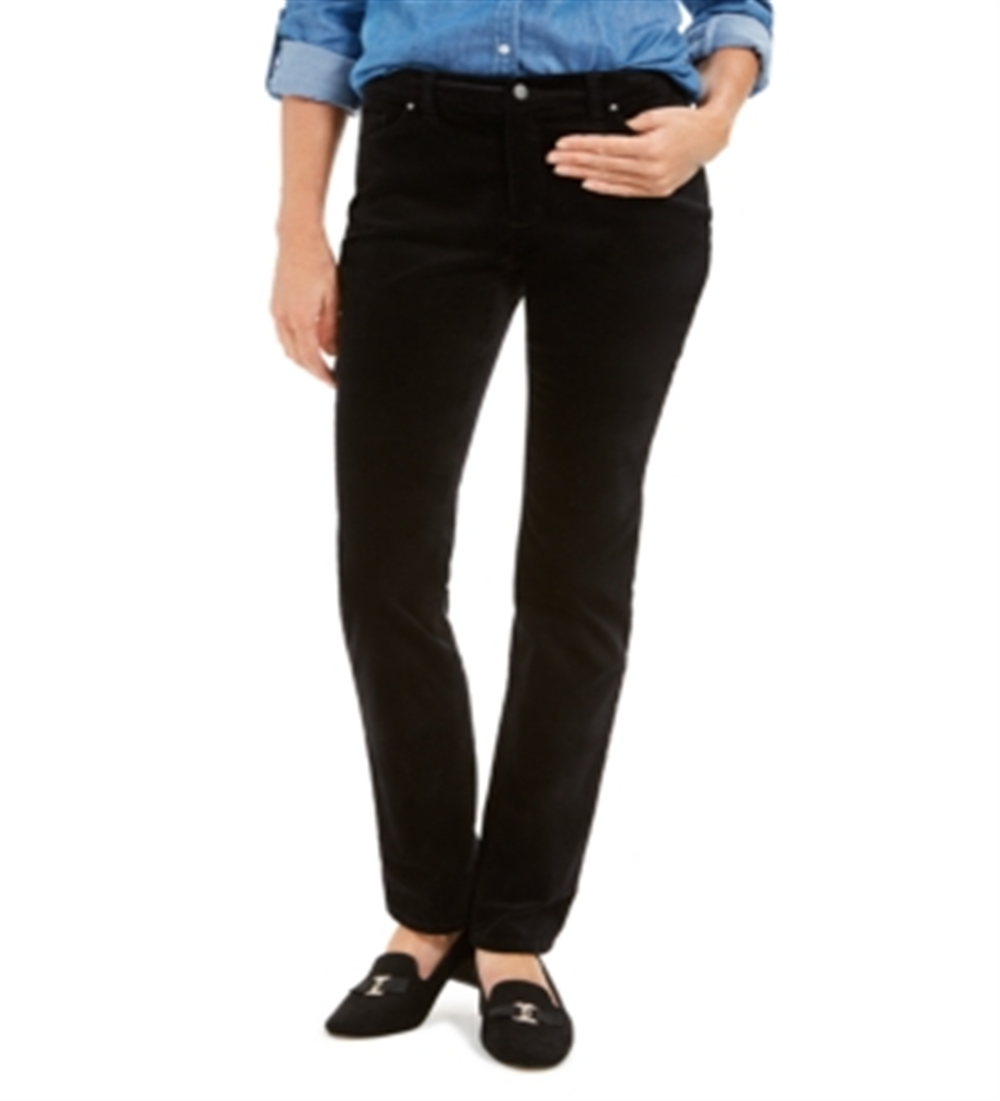 Calça jeans reta com controle de barriga e veludo Charter Club feminina, preta, tamanho 10