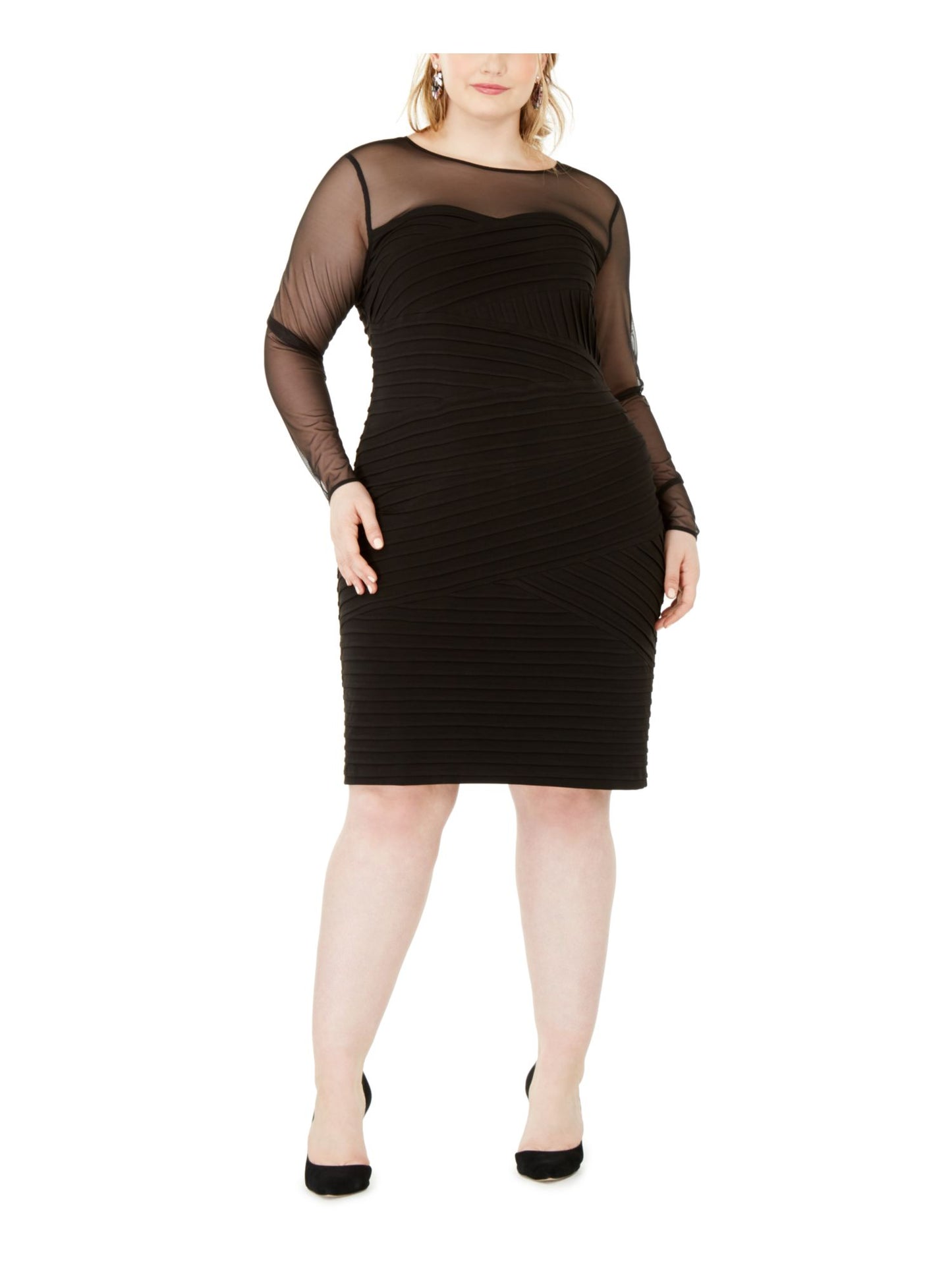 Vestido justo plus size com detalhe de ilusão Calvin Klein feminino, preto, tamanho 16W