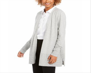 Cardigan feminino Charter Club com frente aberta, cinza, tamanho XS