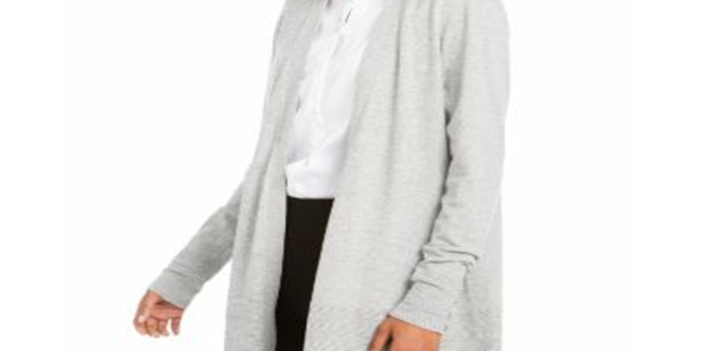 Cardigan feminino Charter Club com frente aberta, cinza, tamanho XS