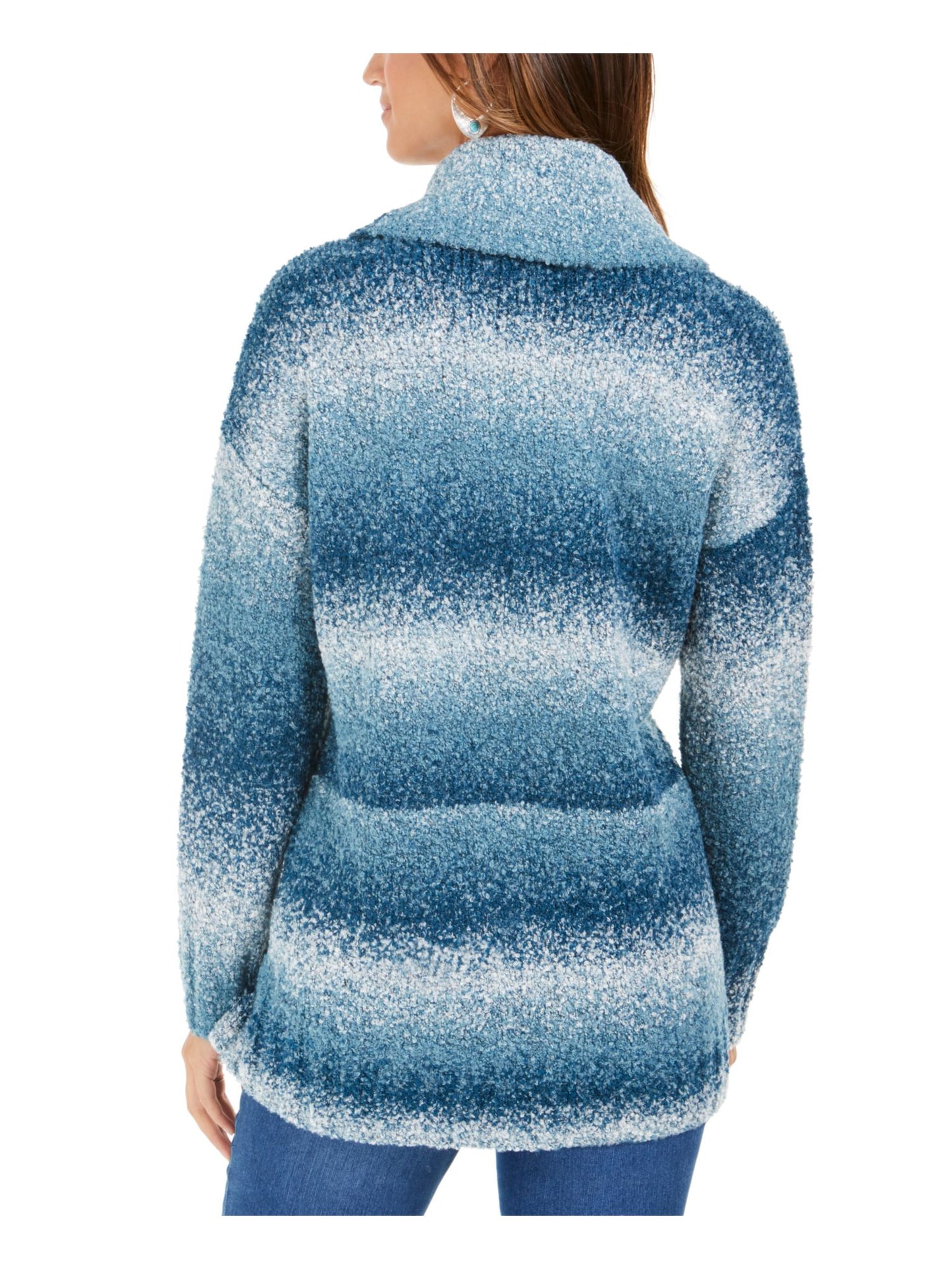 Camiseta feminina estilo &amp; co com estampa de bloco de cores, manga comprida, gola alta, azul-petróleo, tamanho pequeno