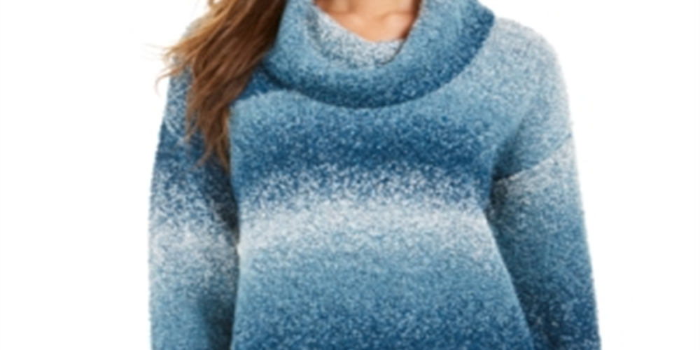 Camiseta feminina estilo &amp; co com estampa de bloco de cores, manga comprida, gola alta, azul-petróleo, tamanho pequeno