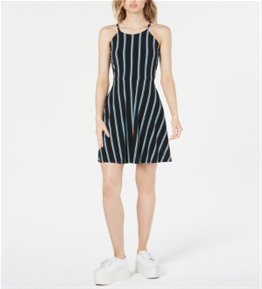Vestido casual listrado Halter feminino Bar III, preto, tamanho médio