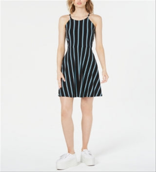 Vestido casual listrado Halter feminino Bar III, preto, tamanho médio