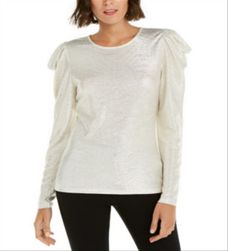 INC Women's Puff-Sleeve Shine Top  Yellow Size 2XL