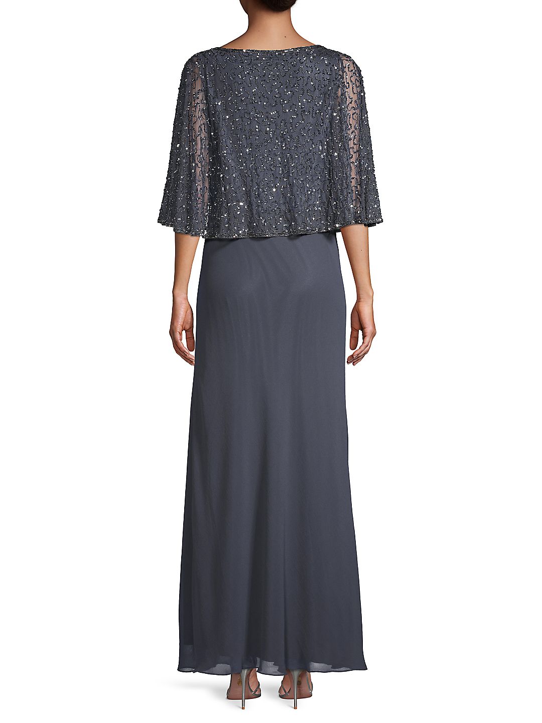 Vestido Capelet Feminino J Kara Cinza com Lantejoulas Tamanho 14
