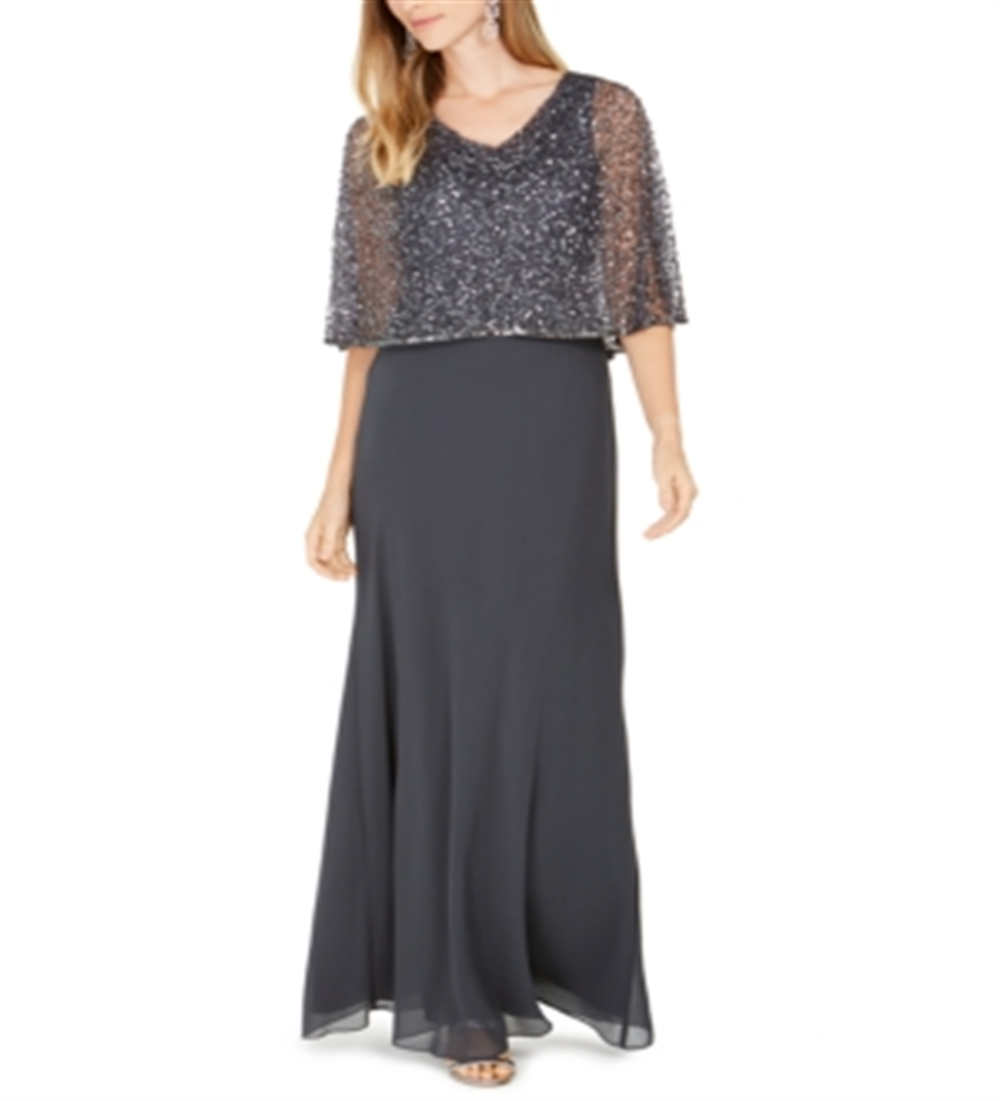 Vestido Capelet Feminino J Kara Cinza com Lantejoulas Tamanho 14