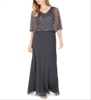 Vestido Capelet Feminino J Kara Cinza com Lantejoulas Tamanho 14