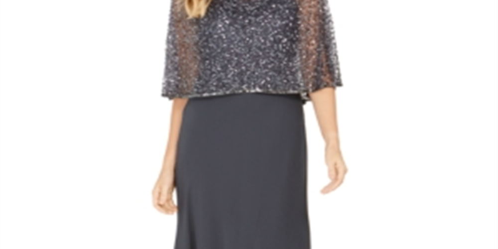 Vestido Capelet Feminino J Kara Cinza com Lantejoulas Tamanho 14