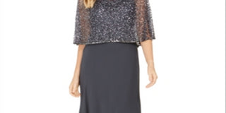 Vestido Capelet Feminino J Kara Cinza com Lantejoulas Tamanho 14