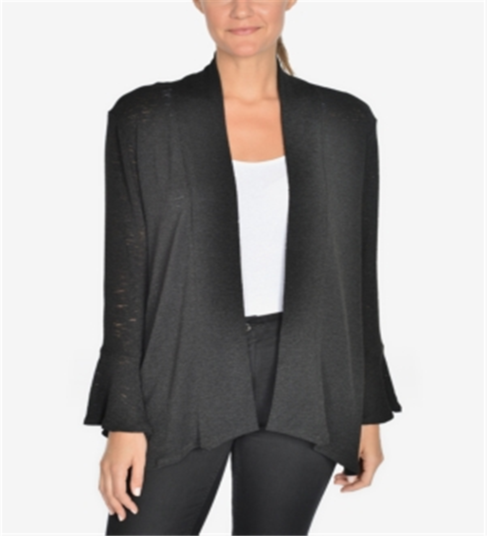Cardigan drapeado com manga sino feminino Ny Collection, preto, tamanho pequeno