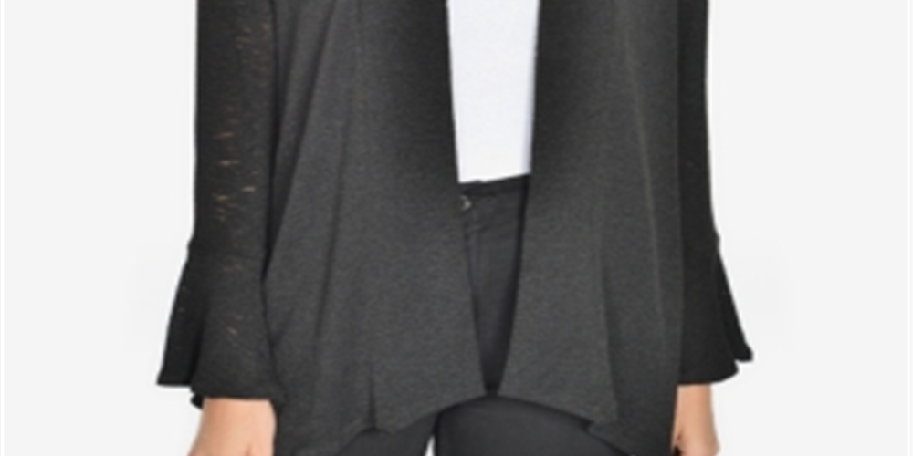 Cardigan drapeado com manga sino feminino Ny Collection, preto, tamanho pequeno