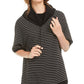 Blusa feminina Anne Klein listrada com manga 3/4 e gola alta, preta, tamanho XS