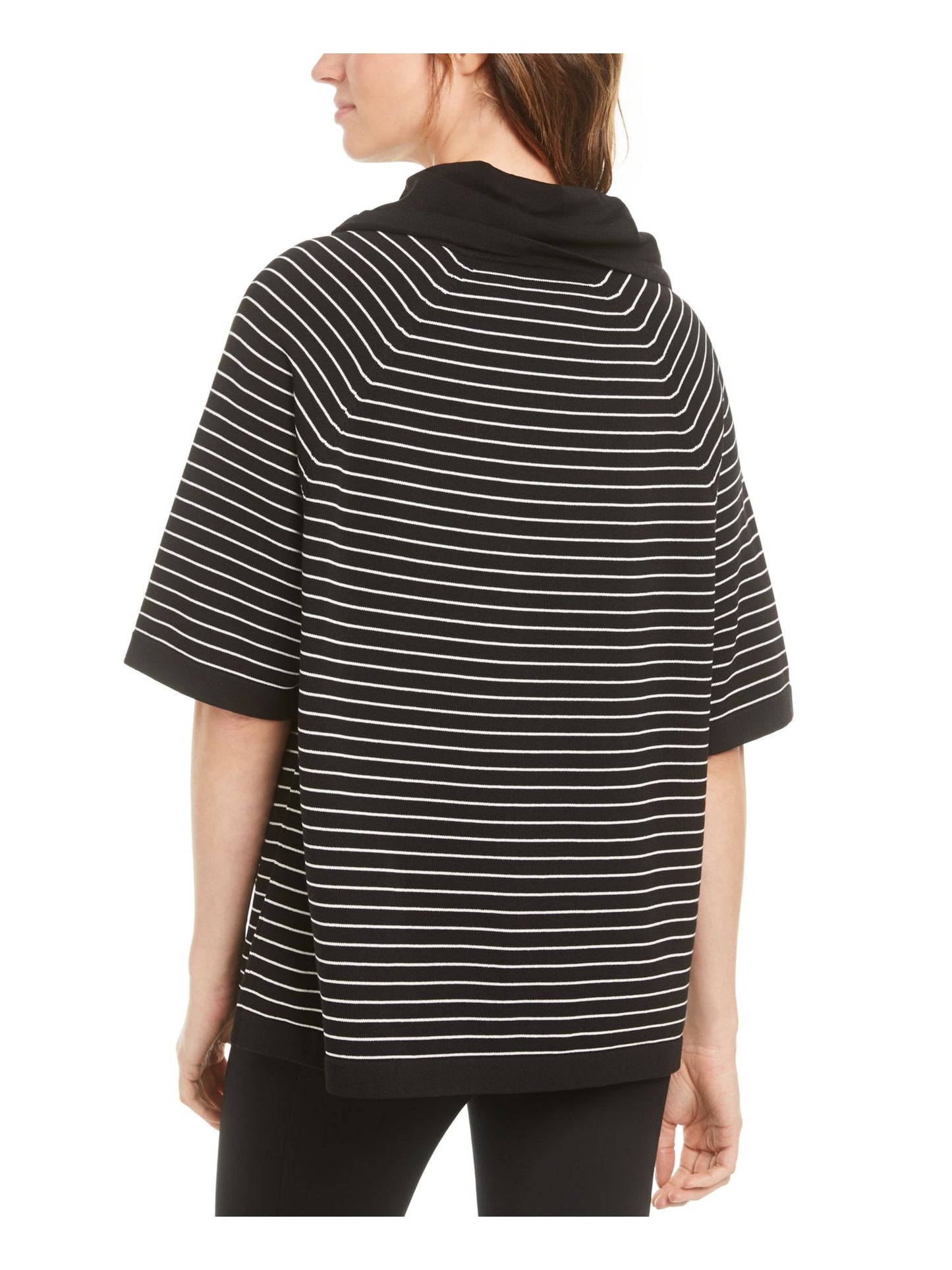 Blusa feminina Anne Klein listrada com manga 3/4 e gola alta, preta, tamanho XS