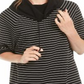 Blusa feminina Anne Klein listrada com manga 3/4 e gola alta, preta, tamanho XS