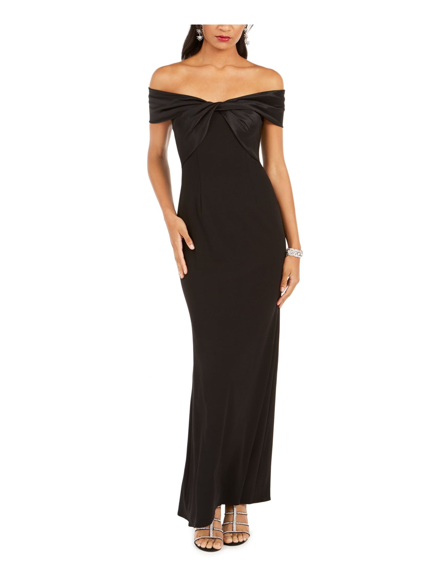 Vestido de festa longo lápis Eliza J feminino, sem mangas, ombro de fora, preto, tamanho 8
