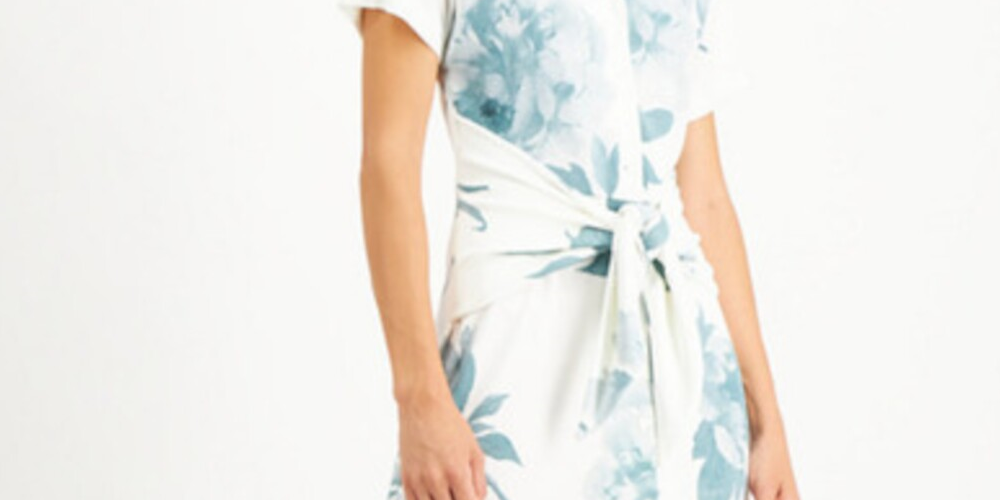 Vestido-camisa feminino Alfani com estampa floral e amarração frontal, marfim, tamanho M