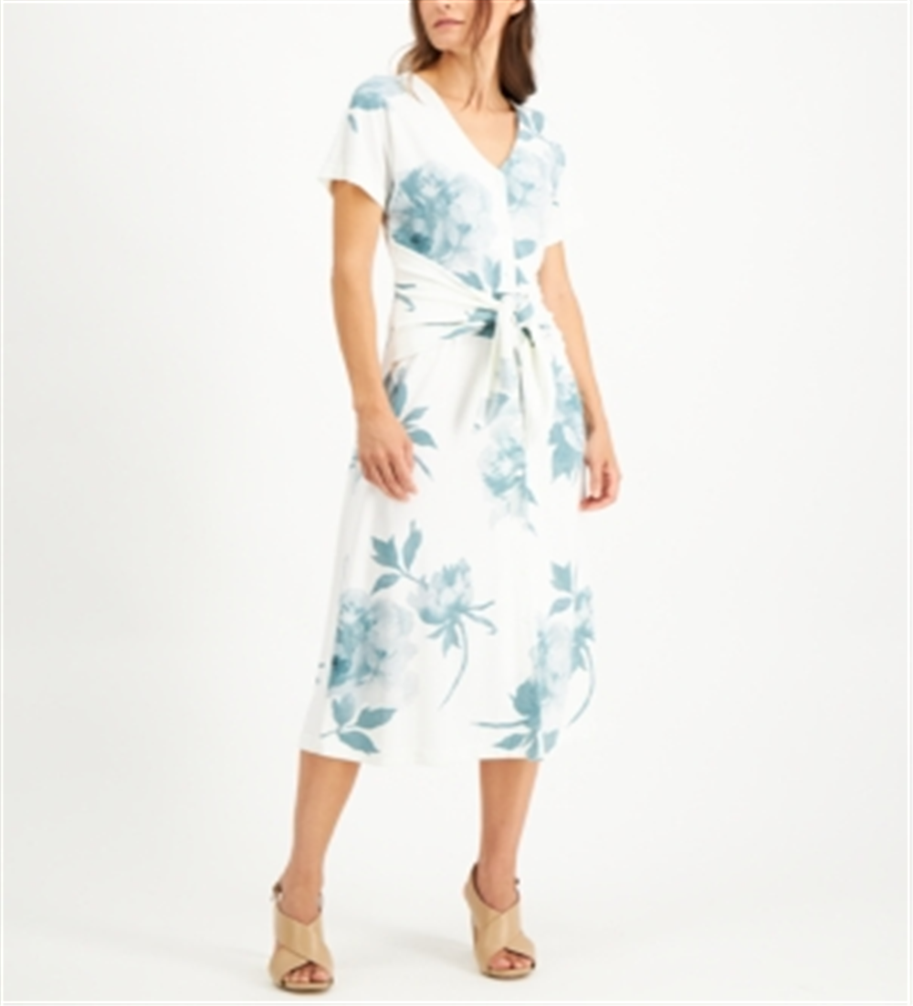 Vestido-camisa feminino Alfani com estampa floral e amarração frontal, marfim, tamanho M