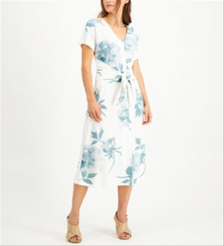 Vestido-camisa feminino Alfani com estampa floral e amarração frontal, marfim, tamanho M