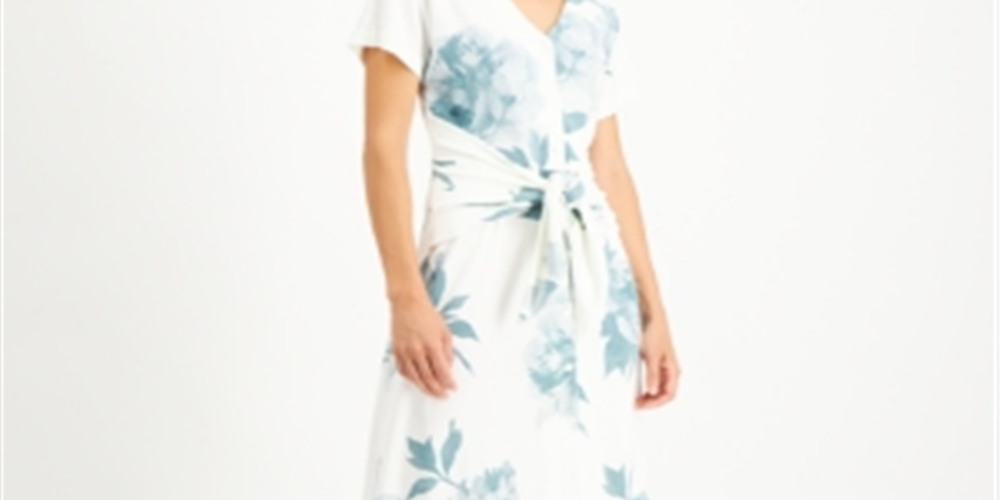 Vestido-camisa feminino Alfani com estampa floral e amarração frontal, marfim, tamanho M