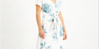 Vestido-camisa feminino Alfani com estampa floral e amarração frontal, marfim, tamanho M