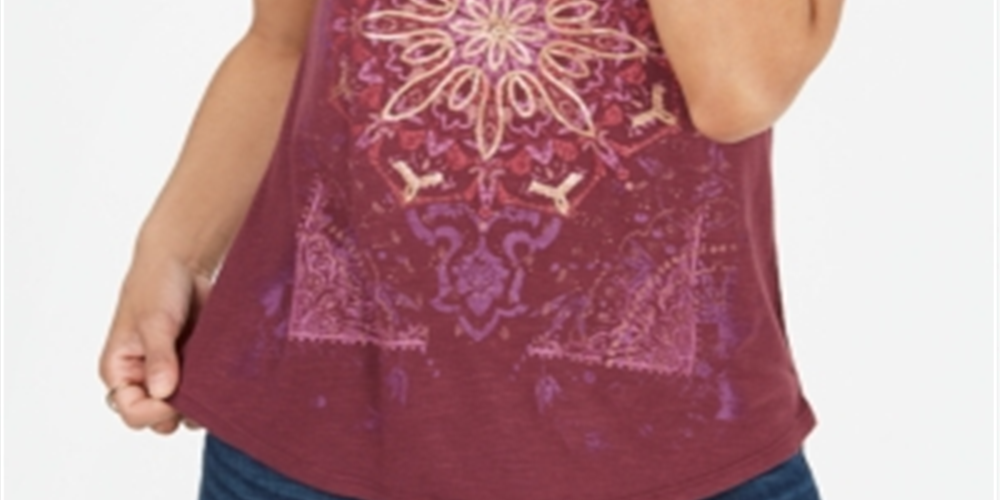 Camiseta feminina com estampa sunburst da Style &amp; Co - Roxo com lantejoulas sunburst, tamanho XS -