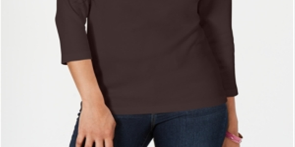 Camisa Henley de algodão pequena Karen Scott feminina, tamanho chocolate, pequena M